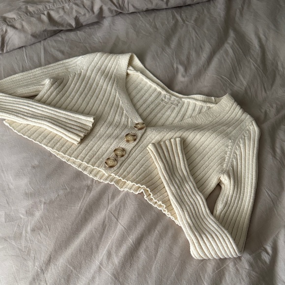 Cream Ribbed Button-Up Sweater - Picture 1 of 3